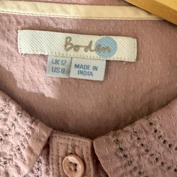 Boden 100% Cotton Dobby Blouse Pink Peter Pan Collar & Pintuck Peplum Size US 8 - Picture 4 of 6